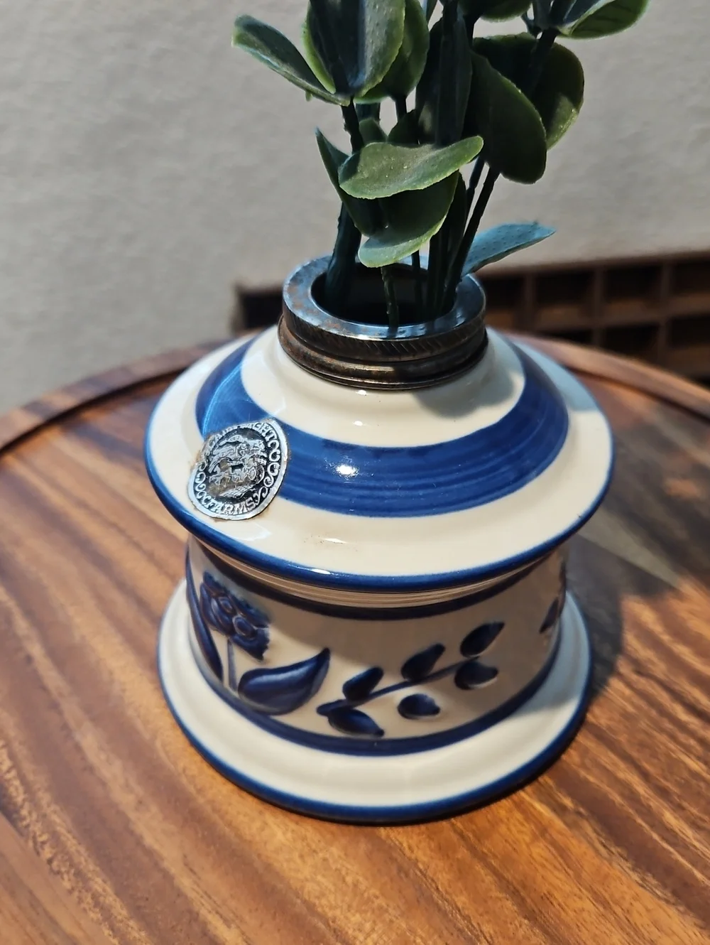 Blue And White Oil Lamp Base U.S.A. Lamplight Farms VTG